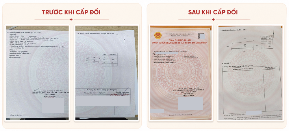 Hình minh họa Giấy chứng nhận trước và sau khi cấp đổi